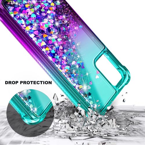WDHD for BLU View Speed Phone Case [Not Fit BLU View 5], Glitter Floating Liquid Waterfall Women Girls Kids Cute Cover for BLU View Speed 5G B1550VL (Aqua/Purple)