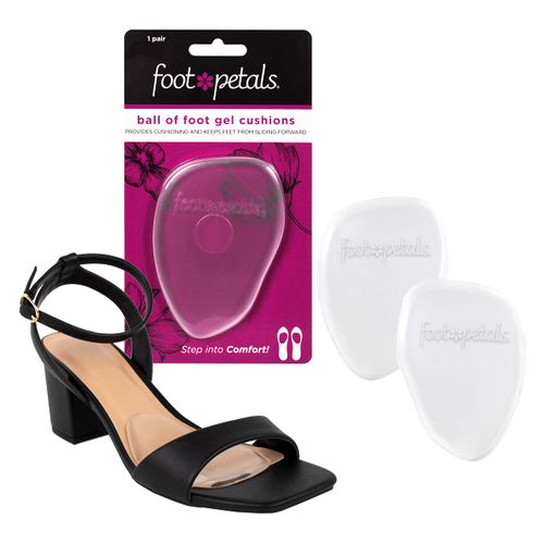 FOOT PETALS Women's Long Lasting Pain Relief, High Heel Insert Metatarsal Pads to Prevent Sliding 1 Pair, Clear Gel, One Size