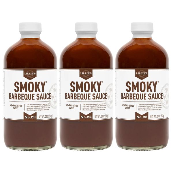 Lillie's Q - Smoky Barbeque Sauce, Gourmet BBQ Sauce, Sweet Brown Sugar BBQ Sauce, Mild Smoky Flavor, Premium Ingredients, Made with Gluten-Free Ingredients (20 oz, 3-Pack)