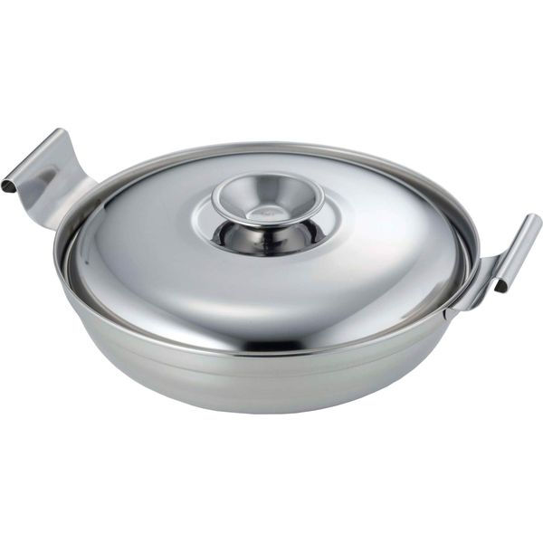 Shimomura 40444 Stainless Steel Pot, 7.1 inches (18 cm), Single Person Pot, Earthenpot, Double Handed Pot, Tabletop Pot, Shallow Type, Unbreakable, Chipless, Lightweight, Easy to Clean, Induction Compatible,