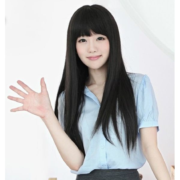 Long Straight Black Hair Wig Hairpiece Cosplay Accessory Ladies'