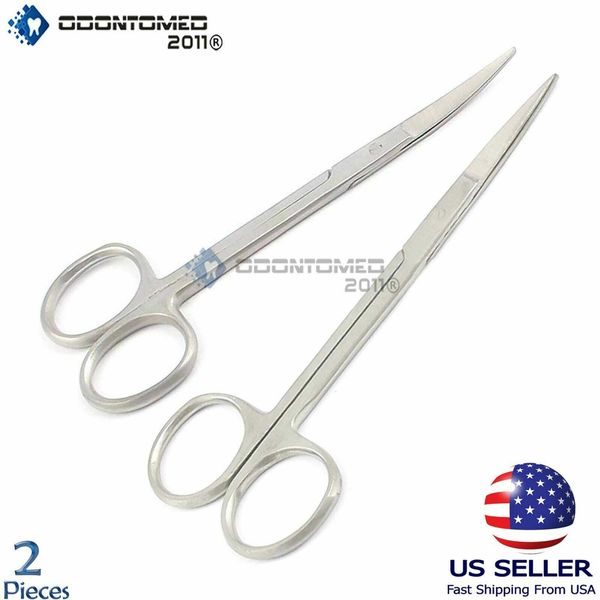 2 Iris Scissors 4.5" Curved & Straight Surgical Dental Instruments