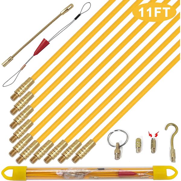 Boeray 11' Fiberglass Running Electrical Wire Cable Pulling Fish Tape Kit