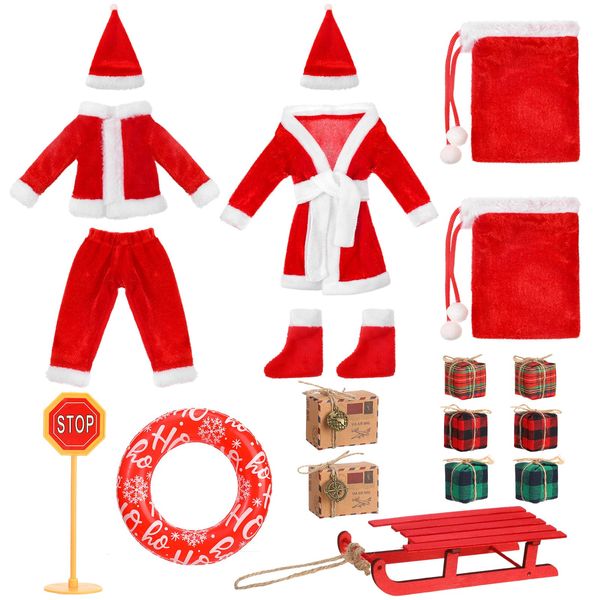 Bencailor 19 Pcs Christmas Elf Doll Accessories Set Include Elf Doll Santa Claus Outfit and Accessories for Elf Dollhouse Xmas Elf Clothes and Accessories Gifts for Kids, Doll Is Not Included