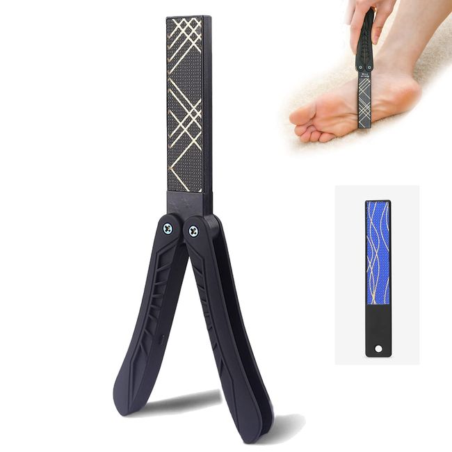 Pumice Stone Foot File, Heel Exfoliator, Nail File - Eiffel Tower Style 180° Foldable, Anti-wrestling, Durable, Unbreakable, Double-Sided Foot File Exfoliating Foot File, Black