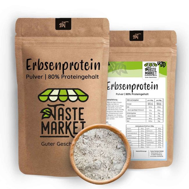 2x200 g Erbsenprotein Pulver | 80% Proteingehalt | veganes Eiweißpulver | Erbsenprotein Isolat | Taste Market