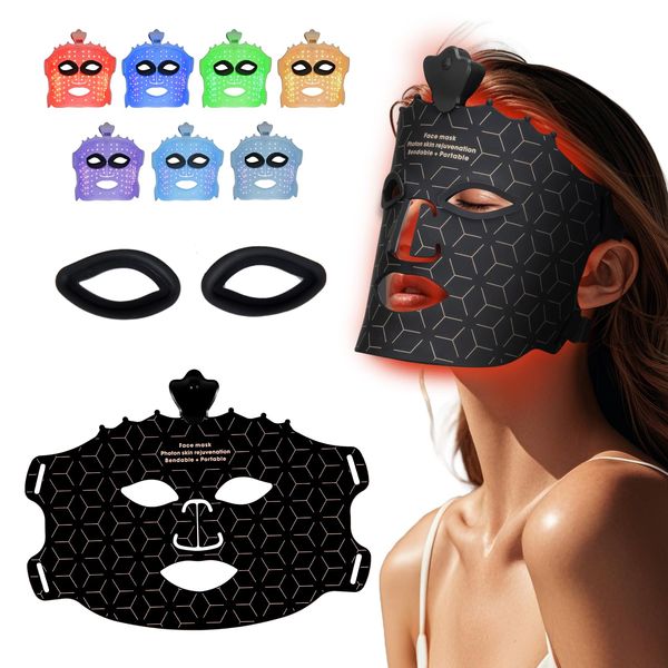 Facego Red Light Mask for Face - 7 Colors Red Light Face Mask, Face Mask Skincare at Home, Wireless Device, Skin Treatment Mask Suitable for Women, Men, Elderly