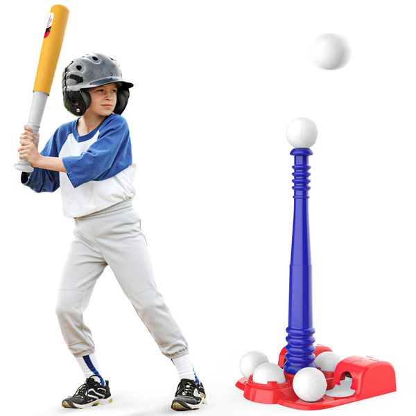 BELLOCHIDDO Tball Set for Toddler 3-5 - Kids T-Ball Sets Include Retractable Batting Bat & Baseball Bases and 6 Balls, Indoor & Outdoor Sport Toys | Gifts for Ages 3 4 5 6+ Year Old