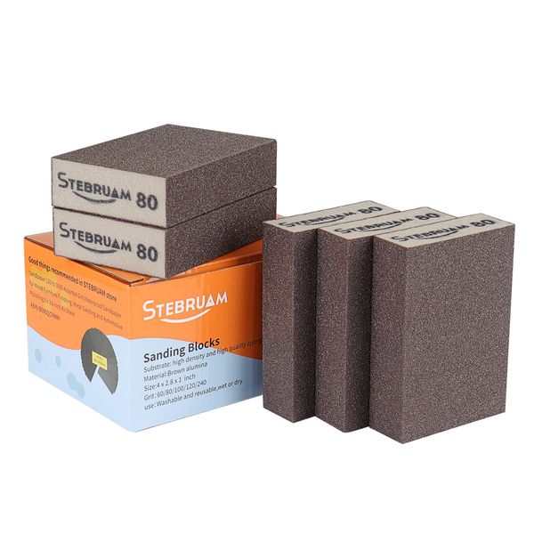 STEBRUAM 5 Pieces Sanding Sponges,Coarse and Fine Sanding Blocks -80 Grits Specifications Sanding Pads,sand sponge Washable and Reusable,Sand Paper Pack for Metal Wood and Wall