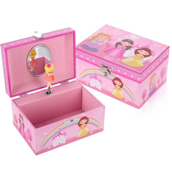 TAOPU Sweet Musical Jewelry Box with Spinning Cute Princess Figurines Music Box Jewel Storage Case for girls