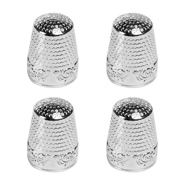 4Pcs Metal Sewing Thimble Hand Sewing Thimbles Finger Protection Useful Adjustable Finger Shield Silver Stainless Steel Thimble for Hand Sewing