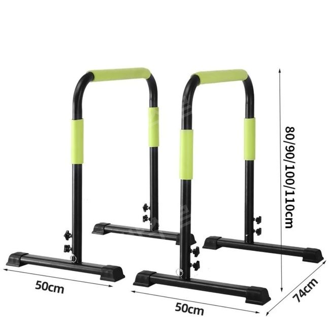 Home use deep bar parallel bars unverted row bar multifunctional exercise equipment, 02. Black + Green height adjustable 110cm