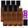 Alledomain 8Pcs 10ml Essential Oils Roller Bottles, Refillable Amber Glass Roll on Bottles with Stainless Steel Balls, Includes 12 Pcs Labels, 1 Dropper & Opener, Perfect for Aromatherapy