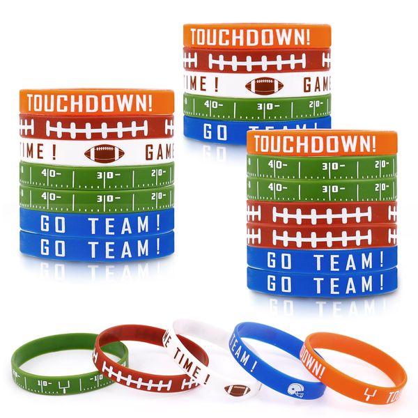 XIHIRCD 35pcs Football Bracelet, Soft Stretch Football Silicone Wristband Football Party Favors Motivational Wristbands Sports Bracelet for Kids and Adults Sport Theme Birthday Party Supplies Gifts