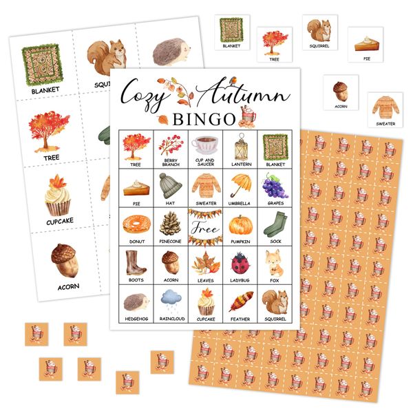 Cozy Autumn Bingo Games Cards, Fall Bingo Game Set, Thanksgiving Party Bingo Game, Autumn Bingo Supplies for Adults Family Friends, Thanksgiving Party Holiday Decorations -13