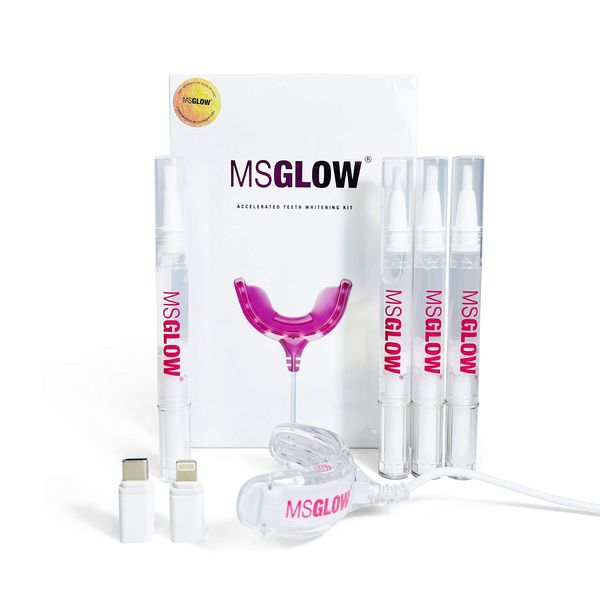 msglow Professional Teeth Whitening Kit - Professional Dental Tooth Whitening Kit, LED Light, Teeth Bleaching Gel Pens, Home Teeth Whitening Kit for Natural Brighter Smile, Peroxide Free