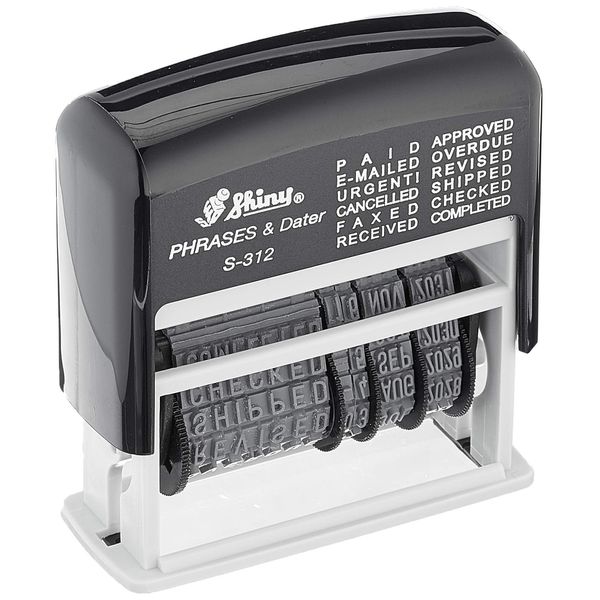 Shiny S-312 Self-Inking Dial-a-Phrase Date Stamp 12 Phrases 3.8mm Character Height