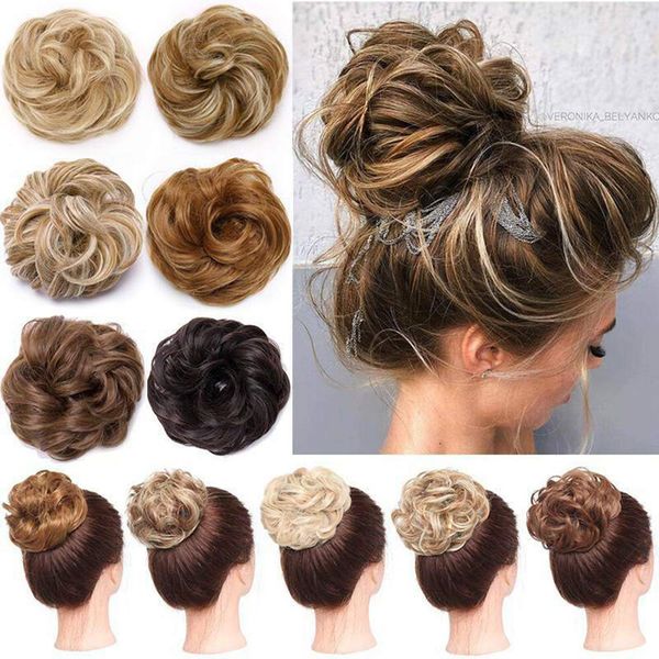 Women Messy Hair Scrunchy Scrunchie Bun Up Do Hair Piece Hair Ribbon Ponytail Hair Extensions Wavy Messy Ash Blonde