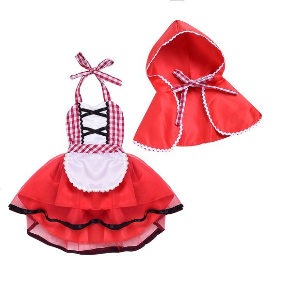 TRURENDI Baby Girls' Little Red Riding Hood Costume 2Pcs Maid Apron Dress Cape Cloak Christmas Party Costume Set (Red, 12-18 Months)