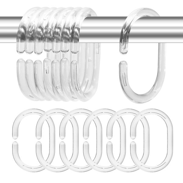 Plastic Shower Curtain Rings Hooks for Bathroom Shower Window Rod (24 Pack Clear)