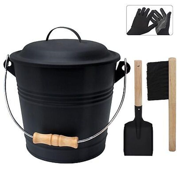 Ash Bucket with Lid and Shovel, 1.3 Gallon Fireplace Bucket for Ashes, Includ...