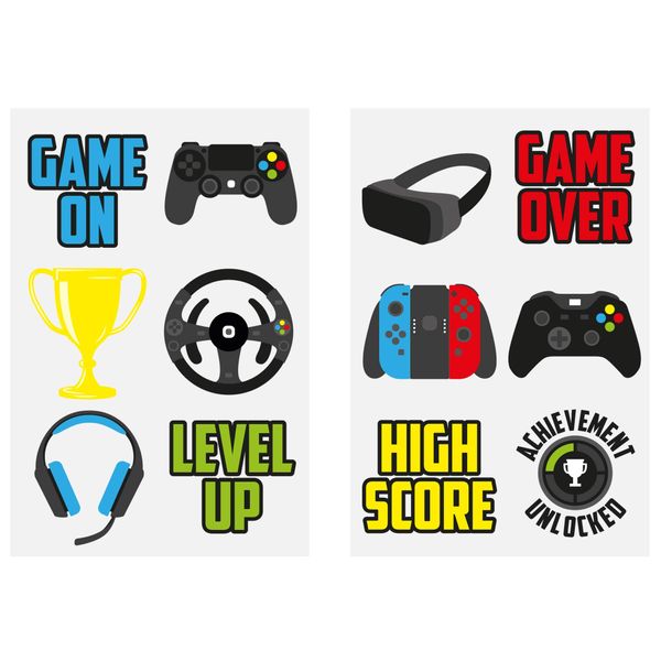 Henbrandt 60x Mini Gamer Temporary Tattoos for Children Tattoo Sheets Videogame Kids Party Bag Favours Loot Bag Fillers Lucky Dip Wedding Favours for Boys and Girls