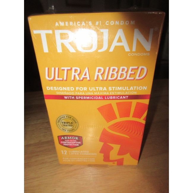 TROJAN Stimulations Ultra Ribbed Spermicidal Condoms, 12 Count. 08/2024