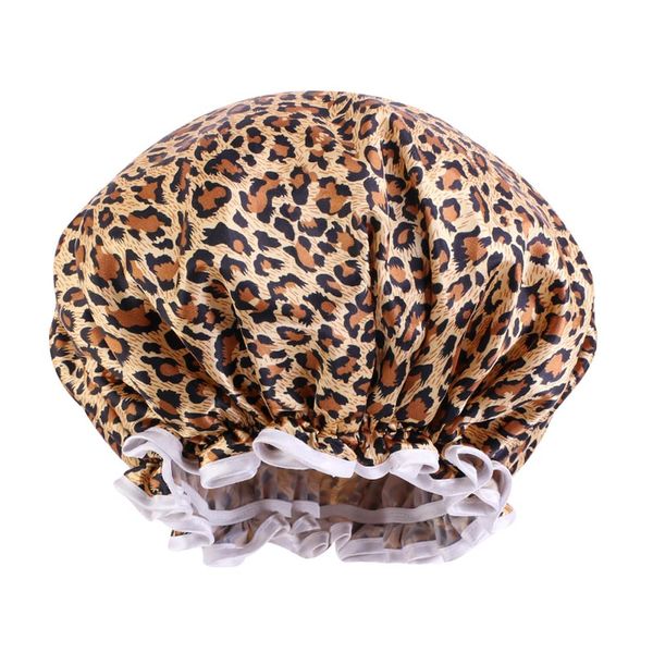 Leopard Shower Cap Reusable Bath Cap Waterproof Shower Cap for Women Elastic Double Layer Reusable Shower Cap Leopard Print