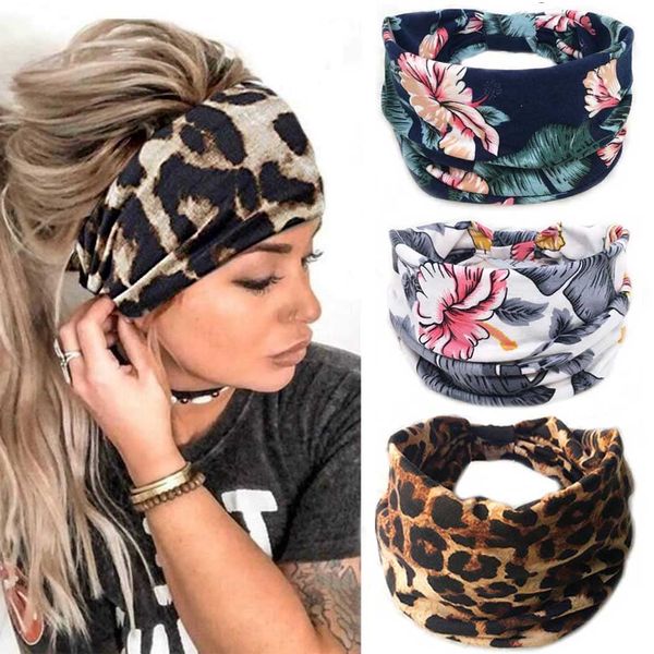 Fashband Leopard Headbands Boho Wide Headscarf Elastic Yoga Hair Bands Knot Turban Head Wraps for Women and Girls (Pack of 3)