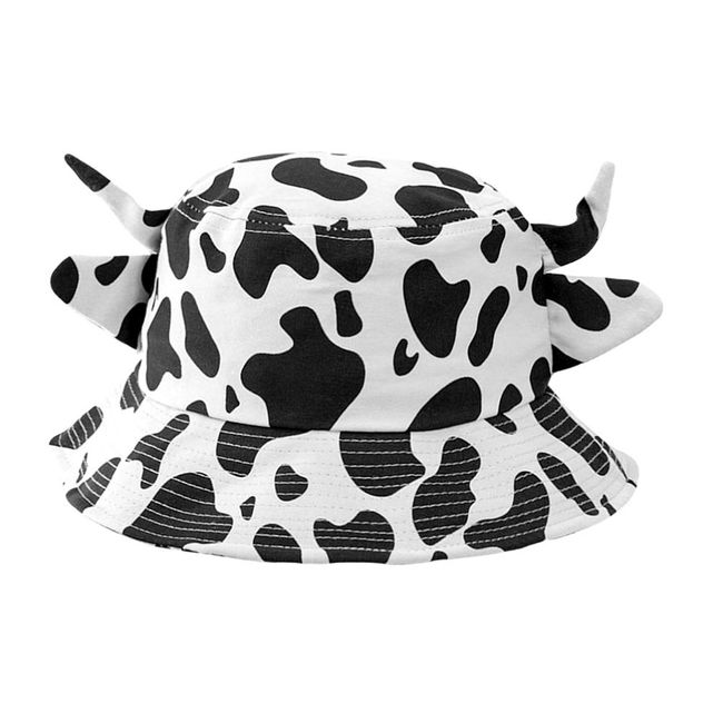 SOIMISS Cow Bucket Hat Reversible Fisherman-Cap with Cute Horn Ears Cotton Summer Sun Cap Hat for Women Teen Girls