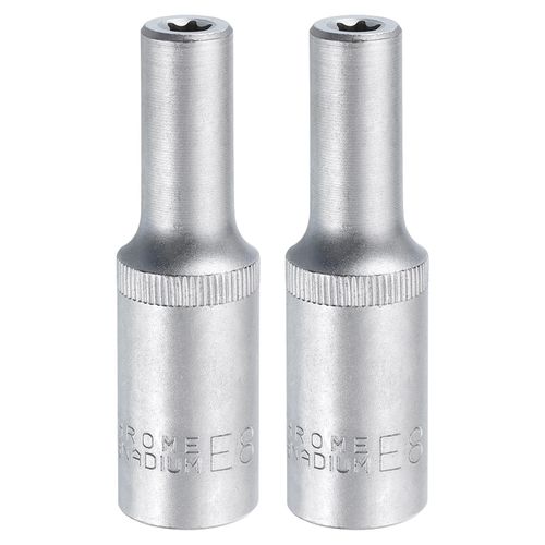 HARFINGTON 2pcs E-Torx Socket 1/2" Drive E8 External Torx Deep Socket CR-V Steel 6 Point Spline Socket External Torque Star Female Bit Socket for Auto Repairs Home Maintenance DIY Hand-making