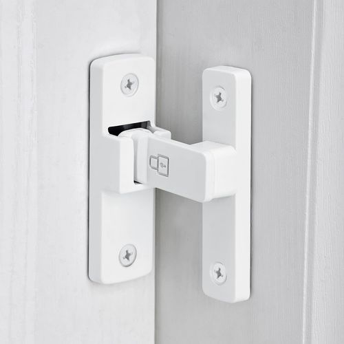 INIRET 4 Packs White 90 Degree Barn Door Lock，Premium Zinc Alloy Latch - Flip Gate Latches ，for Cabinets, Bathroom, Barn & Garden Doors - Secure Sliding Door Hardware