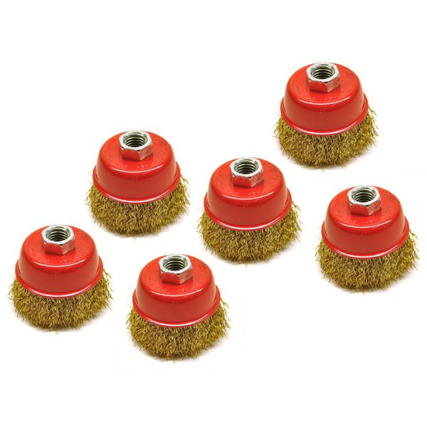 Wire Cup Brush / Wheel for Angle Grinder Crimped Brass Coated (6 Pack) TE331