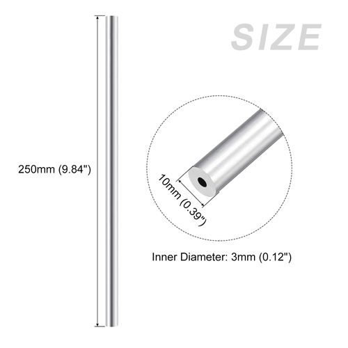 METALLIXITY 6063 Aluminum Tube (10mm OD x 3mm ID x 250mm L) 2Pcs, Aluminum Round Tubing - for Home Furnishing, Machinery, DIY Handicraft