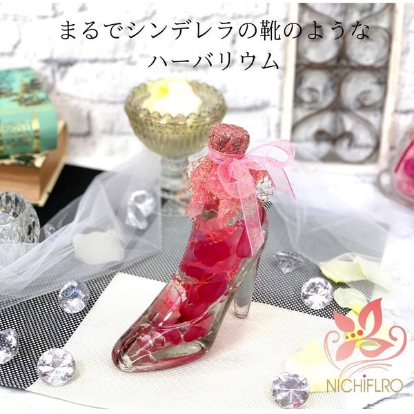 NICHIFLRO Herbarium Glass Shoes, Preserved Flowers, White Day Gift, Mother's Day, Father's Day, Birthday, High Heels, Pink