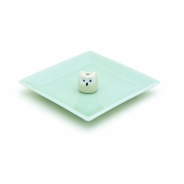 Ceramic Incense Plate & Owl Incense Holder Green