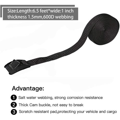 Premium Lashing Strap Short 1" x 6.5 ft, Cam Buckle Tie Down Straps Heavy Duty Secure Straps up to 700 lbs Capacity for Motorcycle,SUP, Kayak, Canoe, Surfboard, Cargo, Boat,Trailer, Luggage, 2pcs