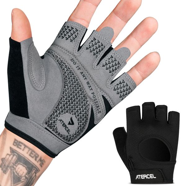 ATERCEL Weight Lifting Gloves Full Palm Protection, Workout Gloves for Gym, Cycling, Exercise, Breathable, Super Lightweight for Men and Women(Gray, M)