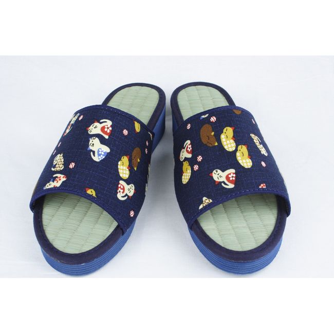 Indigo Dyeing Japanese Pattern Folding Sandals Relaxing Cat, L Size