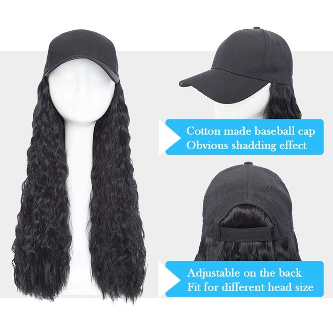 Baseball Cap Wig with Hair Extensions Synthetic Wave Wig Hat for