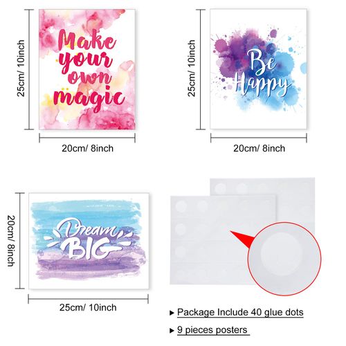 Set of 9 Watercolor Inspirational Wall Art Prints Abstract Paint Motivational Quote Phrases Posters for Living Room Office Classroom Kids Room Decoration 8x10inch Unframed