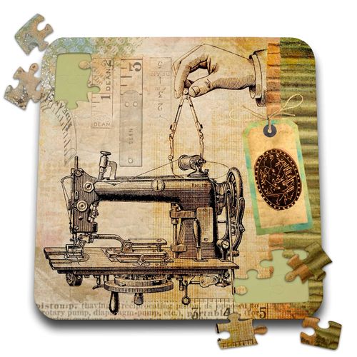 3dRose - Image of Steampunk Sewing Machine with Hand and Tape Measure - Puzzle - (pzl-322188-2)