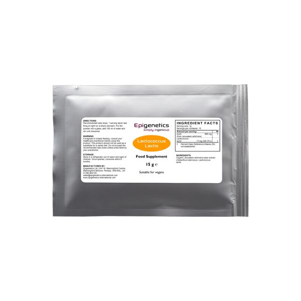 Lactococcus Lactis 15g | 5 Billion CFU Probiotic + Jerusalem Artichoke Prebiotic (Inulin) | Vegan Friendly Powder UK Made | 1g Daily (15 Servings)