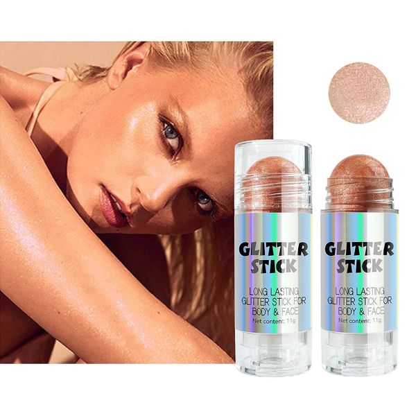 Melemando Body Highlighter Stick 5 Color Smooth Creamy Glitter Body Stick Long Lasting Shimmer Highlighter Illuminator for Face & Body & Leg (Color 01)