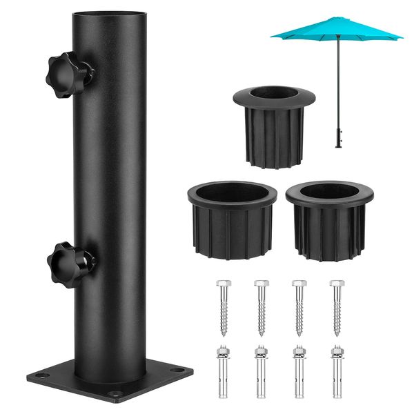 lalafancy Sonnenschirm Halterung Boden Standrohre Sonnenschirmständer mit Edelstahlrohr mit 3 PVC Reduzierring(32/38/48mm), Sonnenschirmständer Hülse Edelstahl mit 8 Stahlnägel
