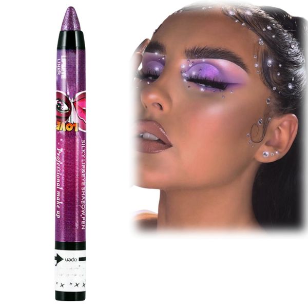 Bright Purple Shimmer Eyeshadow Stick,Pearl Cream Eye Shadow Pen,Shimmer Cream Eye Shadow Pencil,Eye Shadow Sticks For Women,Glitter Color Crayon Eyeshadows Pencil,Highly Pigmented Eyeliner Eye Makeup