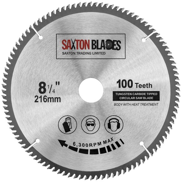 Saxton TCT Circular Fine Cutting Wood Saw Blade 216mm x 30mm Bore x 100T Compatible with Bosch Makita Dewalt