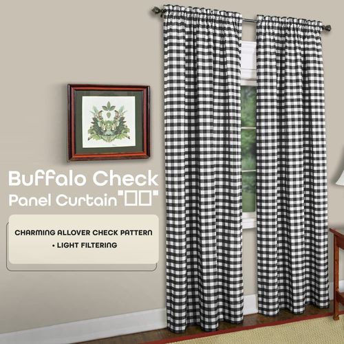 Buffalo Check Panel Window Curtain - 42 Inch Width, 84 Inch Length - Black & White Plaid - Light Filtering Farmhouse Country Drapes for Bedroom Living & Dining Room by Achim Home Decor