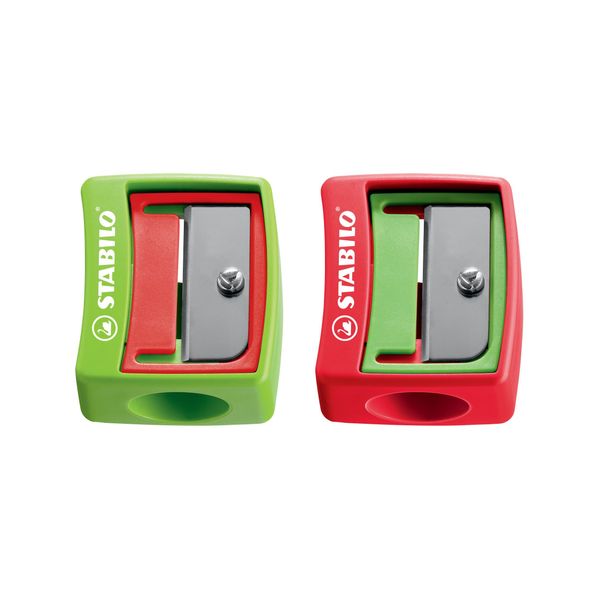 Sharpener - STABILO woody 3 in 1 sharpener - for extra thick pencils - Pack of 2 - green/red, red/green