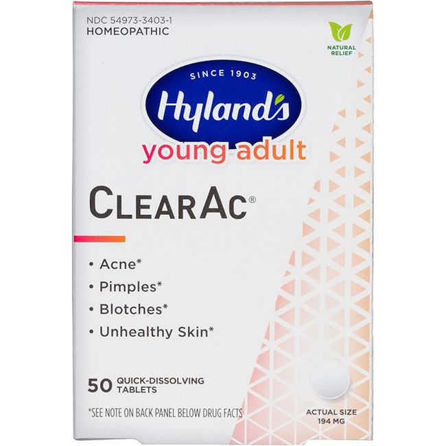 Hyland’s Acne Treatment for Teens Hyland’s Young Adult ClearAc Acne Pills Quick Dissolving Tablet,50 Count